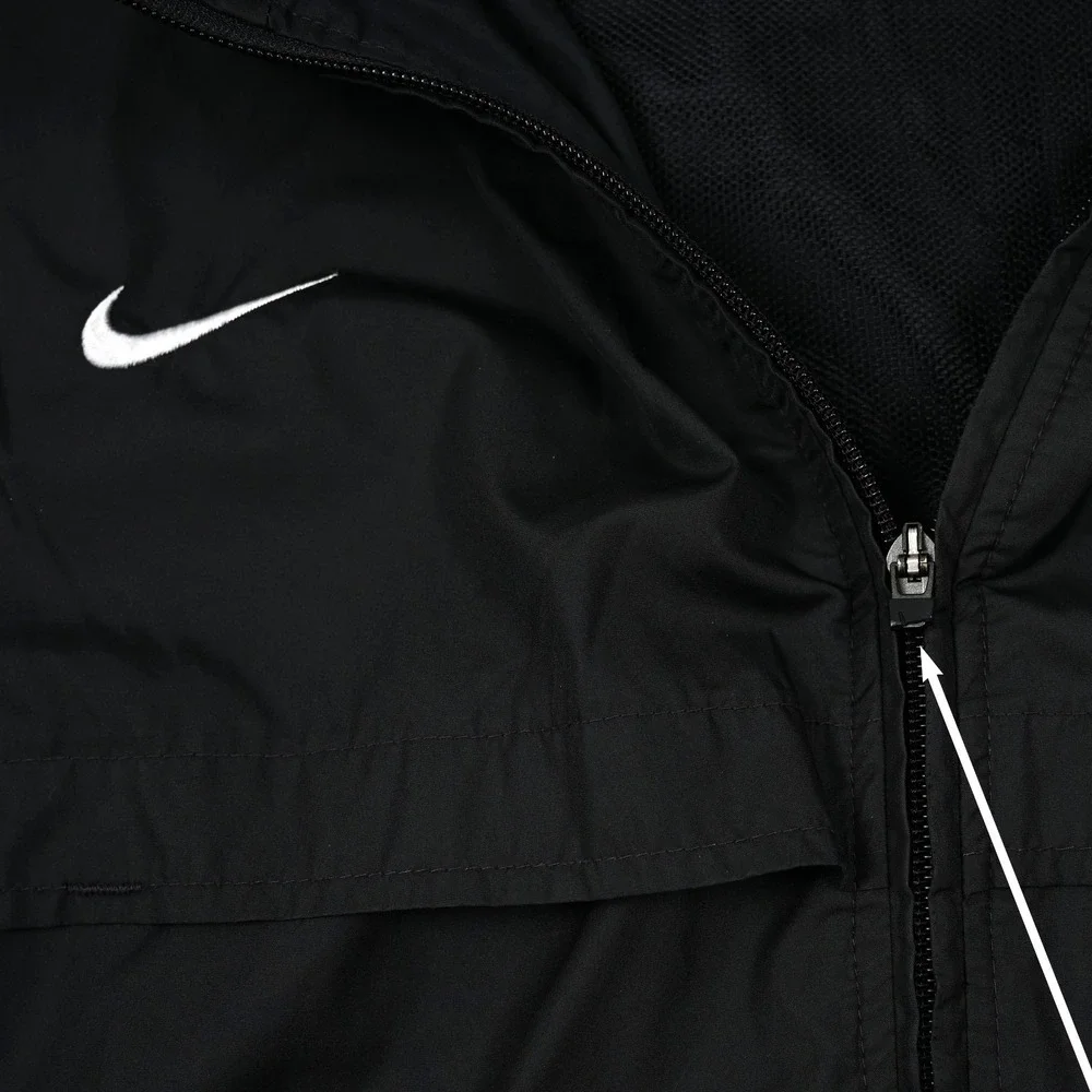 Nike Vintage Fit Storm Windbreaker Jacket Mens 2XL Black Hooded Full Zip Vented